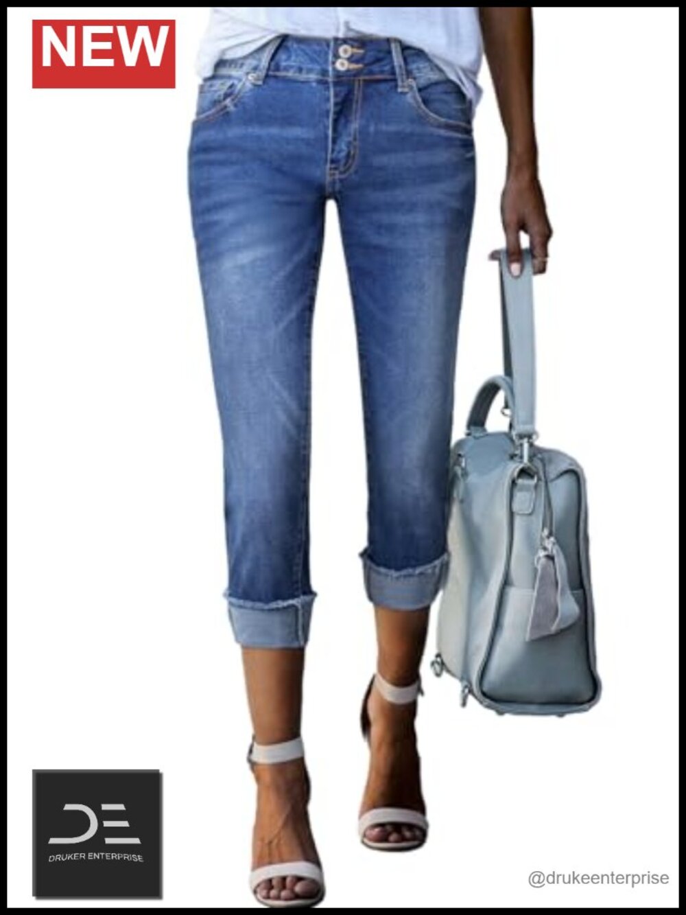 High Waisted Stretchy Roll-up Skinny Cropped Capri Jeans